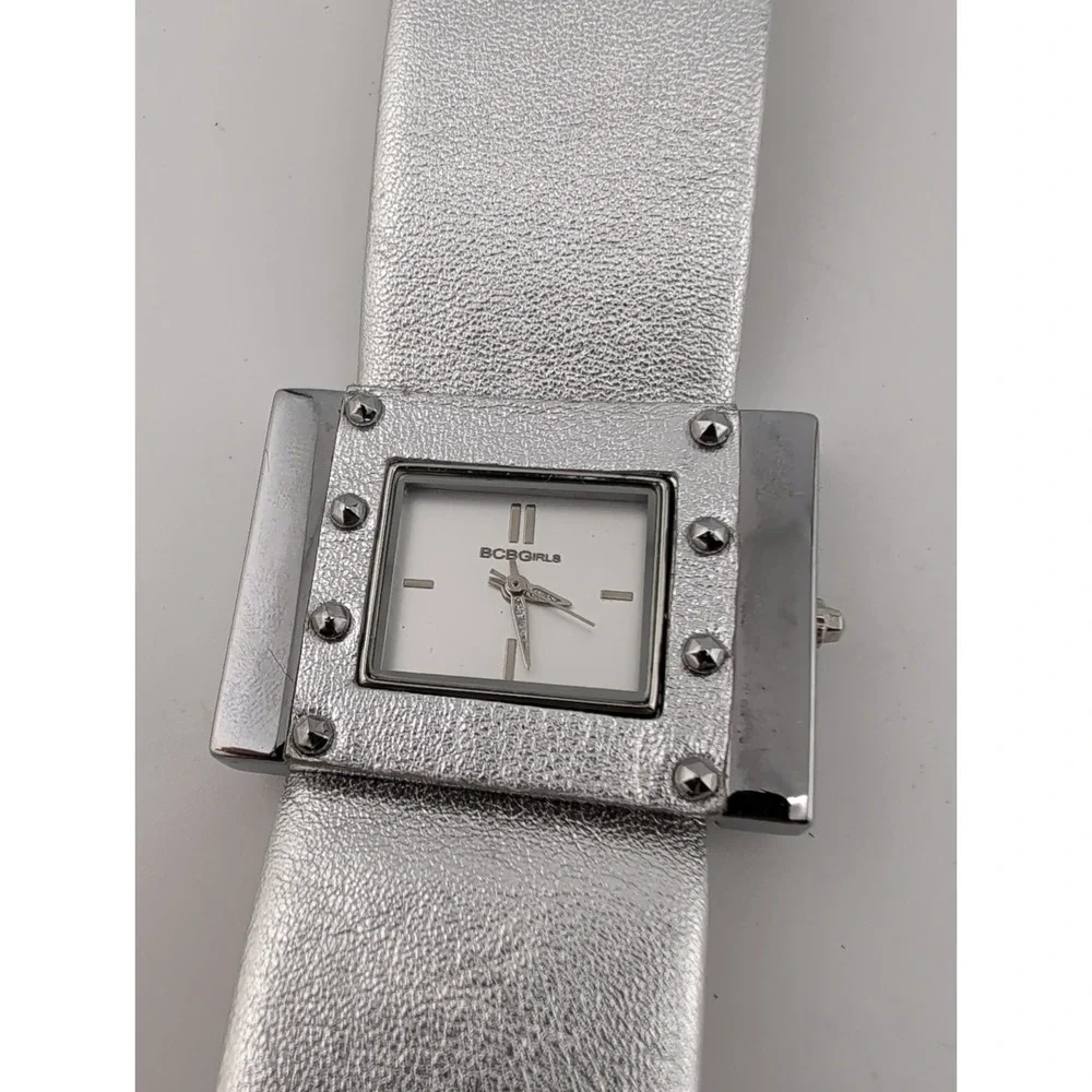 BCBGGirls Watch 40mm Case Silver Leather Band- New Battery